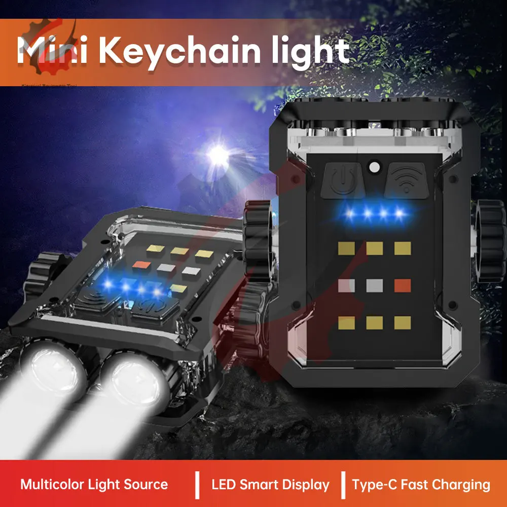 Mini LED High Bright Flashlight Portable Keychain Light Dual Light Source Outdoor Camping Fishing Multi-function Tool Torch Lamp