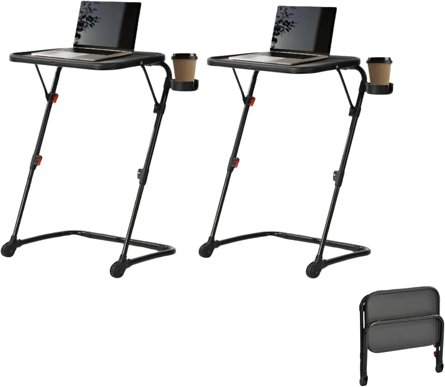 

Adjustable Z Shaped Tv Tray With Cup Holder Set Of 2, Small Sofa Side Table With Foldable Frame, Slide Under Couch Tray Desk