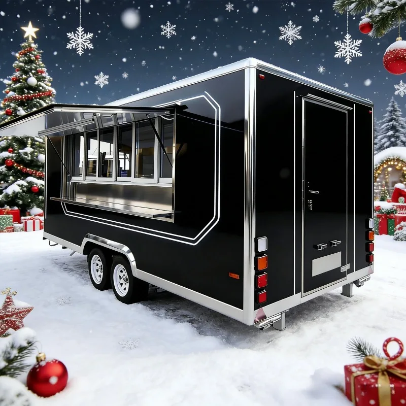 Food Trailer Commercial Food Truck Mobile Kitchen with Pizza Counter Beverage Station for Outdoor Events
