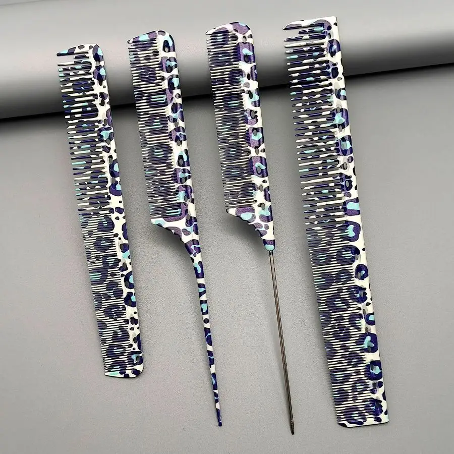Blue Leopard Print Hair Cutting Comb Hair Dyeing Pointed-tail Combs Professional Trim Women's Long Hair Hairdressing Hairbrush view 3