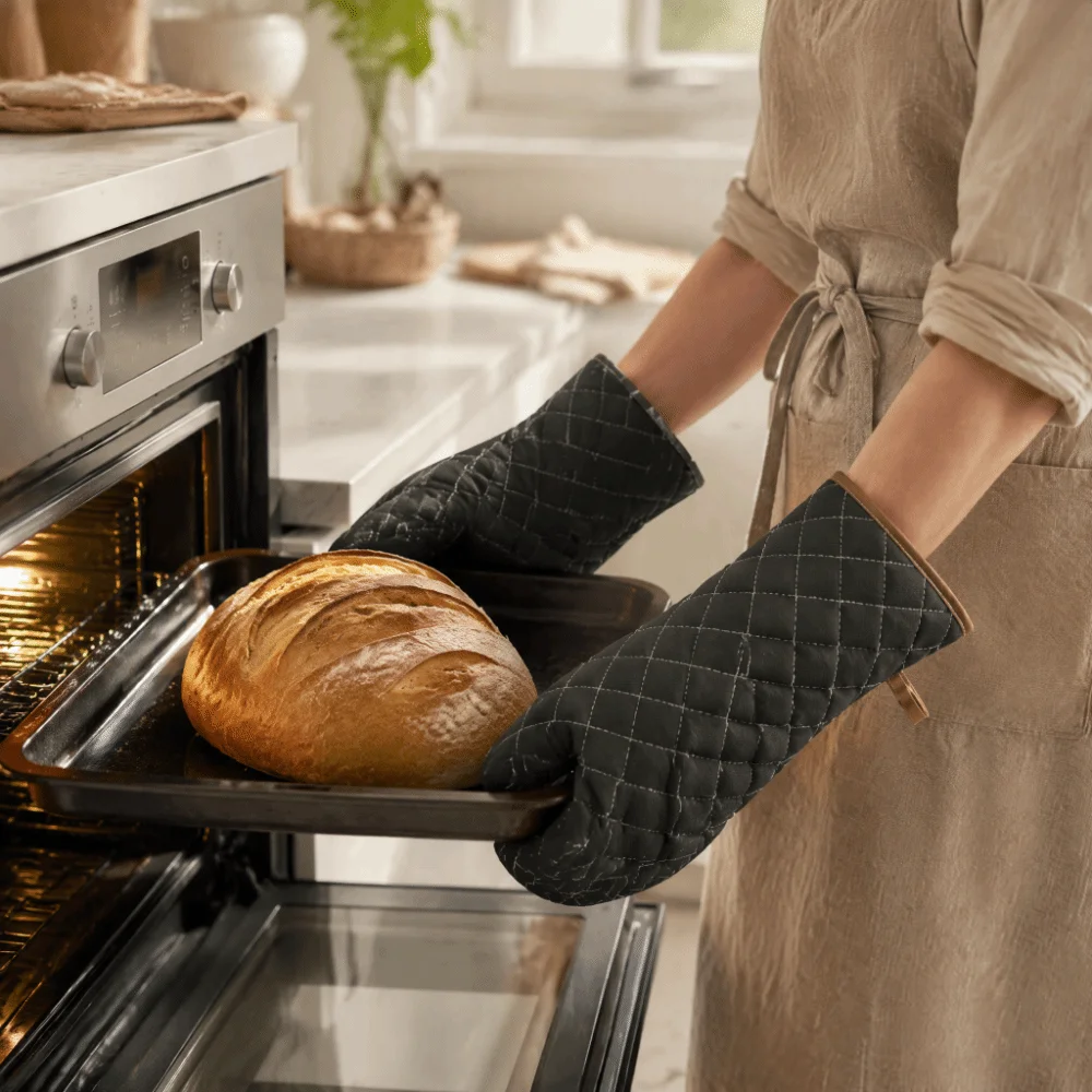 2PCS Durable Canvas +Cotton Oven Mitt Thickened Extra Long Kitchen Baking Glove Anti Scald Quilted Heat Insulation Glove Kitchen
