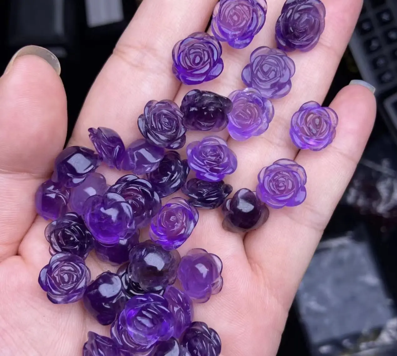 Wholesale 10pcs/pack Natural Amethyst Bead 12-13mm Rose Craved Gemstone Jewelry Ring Face Cabochon Accessory