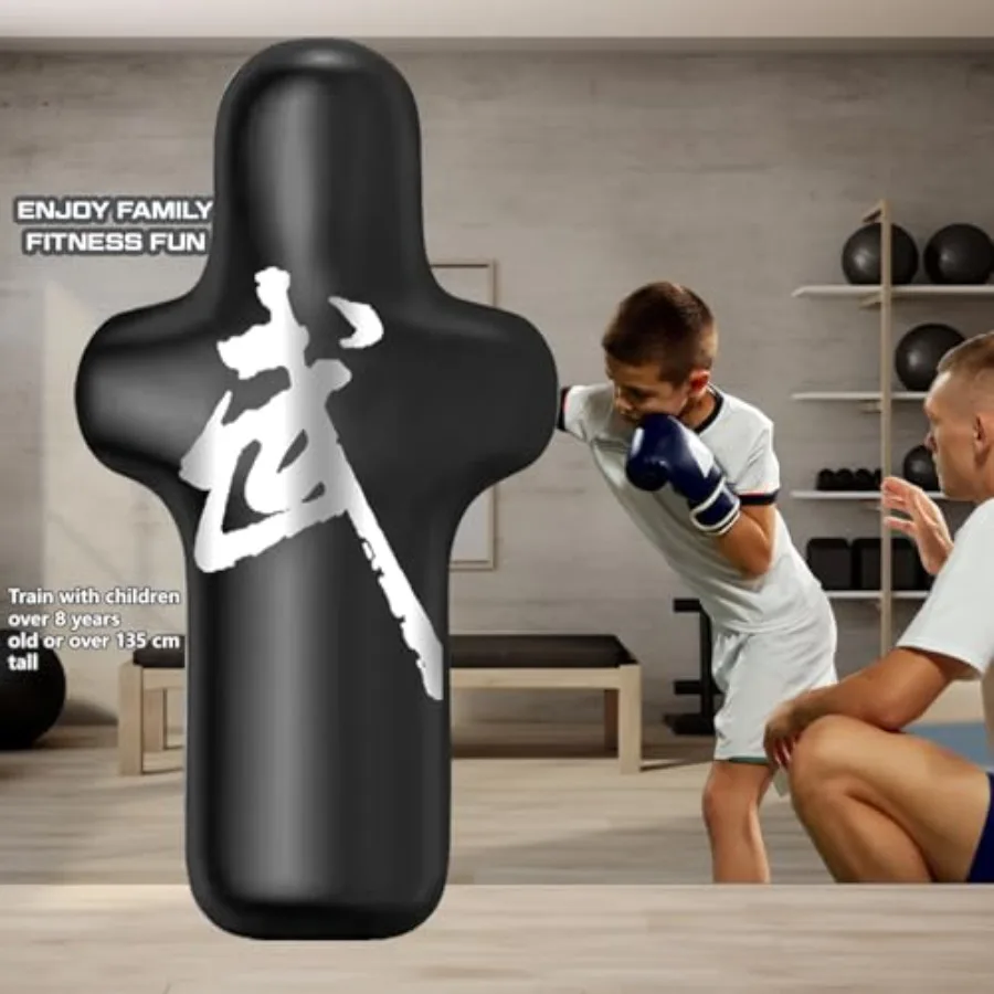 حقيبة ملاكمة قائمة بذاتها مقاس 70 بوصة مع قفازات ملاكمة حقيبة كيك بوكسينغ شديدة التحمل للرجال البالغين مع قاعدة كوب شفط باللون الأسود