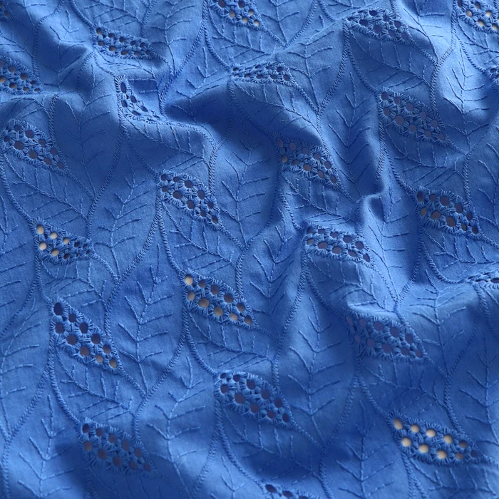 Pure Cotton Blue Leaves Hollow Embroidered Cotton Fabric Dress Children\'s Clothing Fabric DIY Accessories