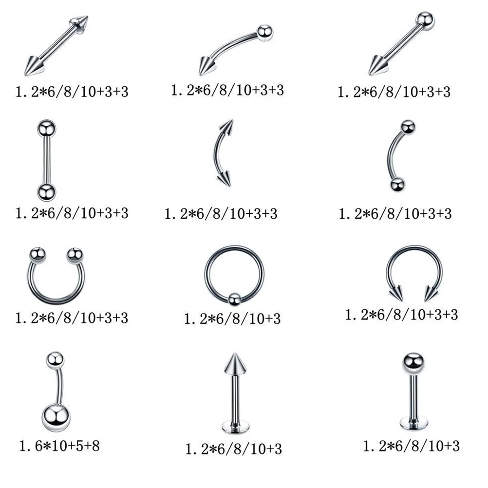 

60pcs Stainless Steel Nose Ring Set 10X1.2Cm High Polish Durable Body Piercing Jewelry For Women Nostril Lip Daily Wear Gift