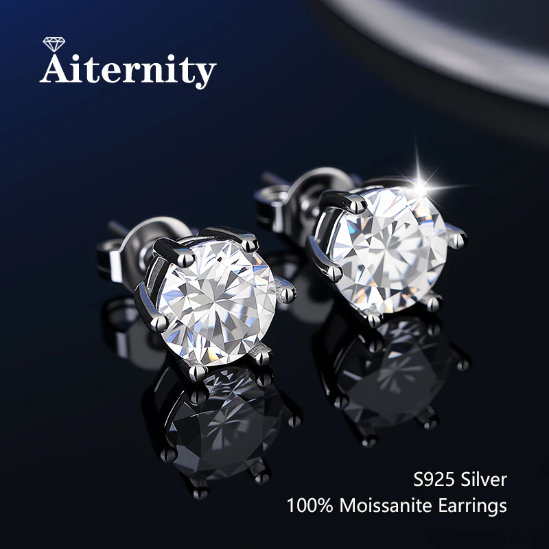 Moissanite Studs Earrings With 2 Certificates Pass Diamond Tester Pen For Men Women 925 Silver 18K Plated Wedding Gemstone