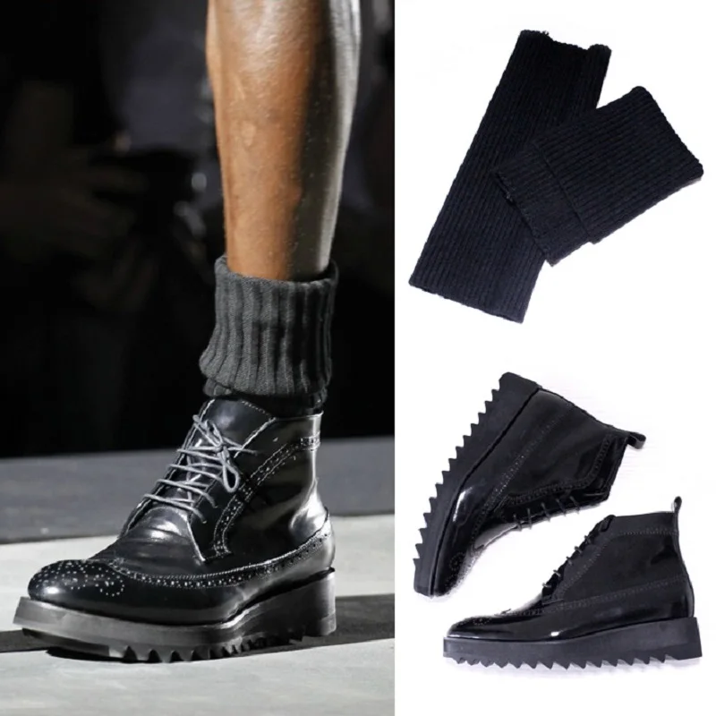 Autumn and Winter New High Top Lace up Carved Thick Sole Derby Boots Casual Flat Bottom Large and Small Flat Bottom Men's Boots