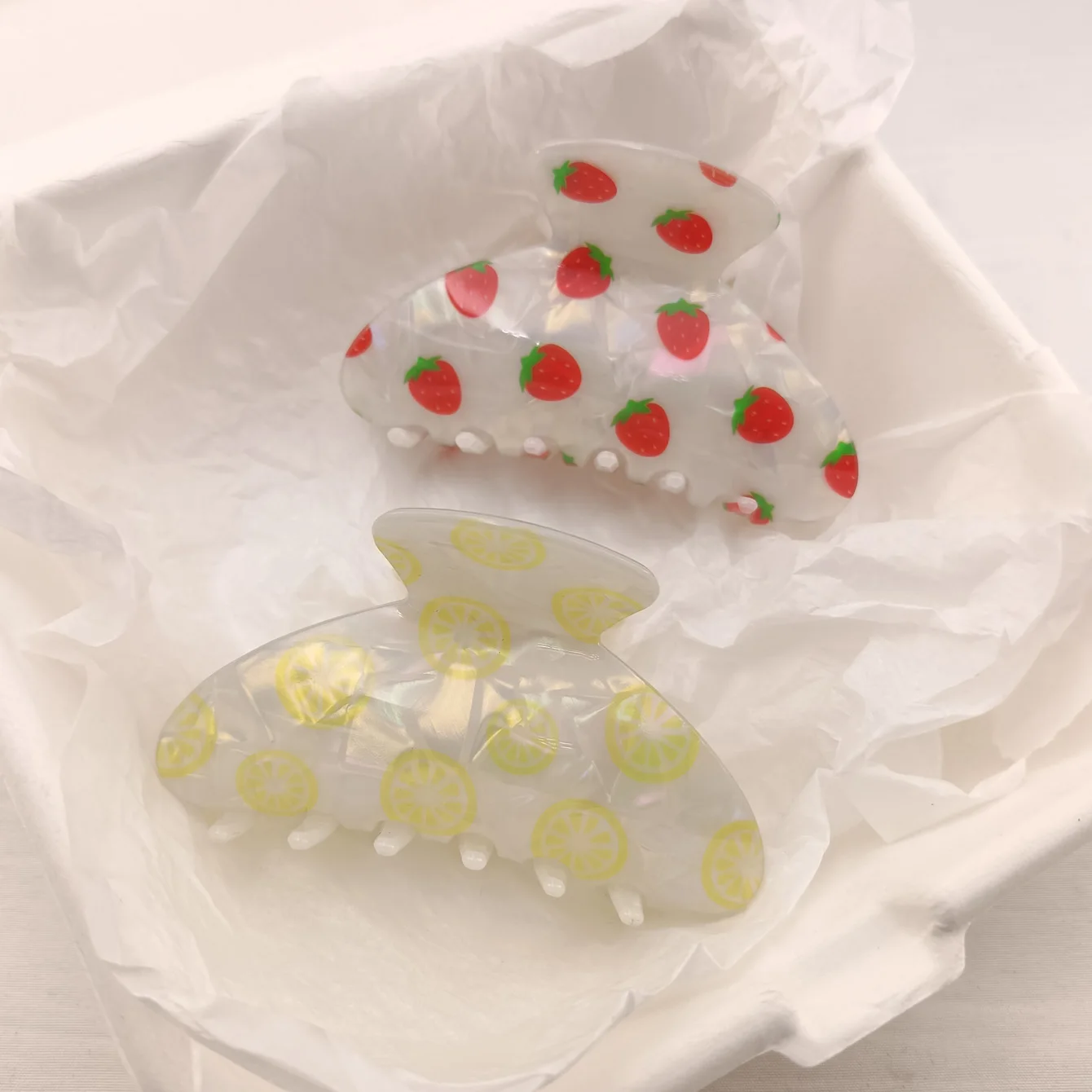 8.6cm New Fruit Lemon Print Hair Claw Summer Simple Colorful Claw Clip Fashion Crab Hair Clips Hair Accessories for Women Girls