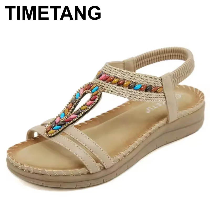 صنادل نسائية صيفية مقاس كبير على الطراز البوهيمي شباشب نسائية غير رسمية صنادل نسائية ناعمة خفيفة الوزن للشاطئ في الهواء الطلق