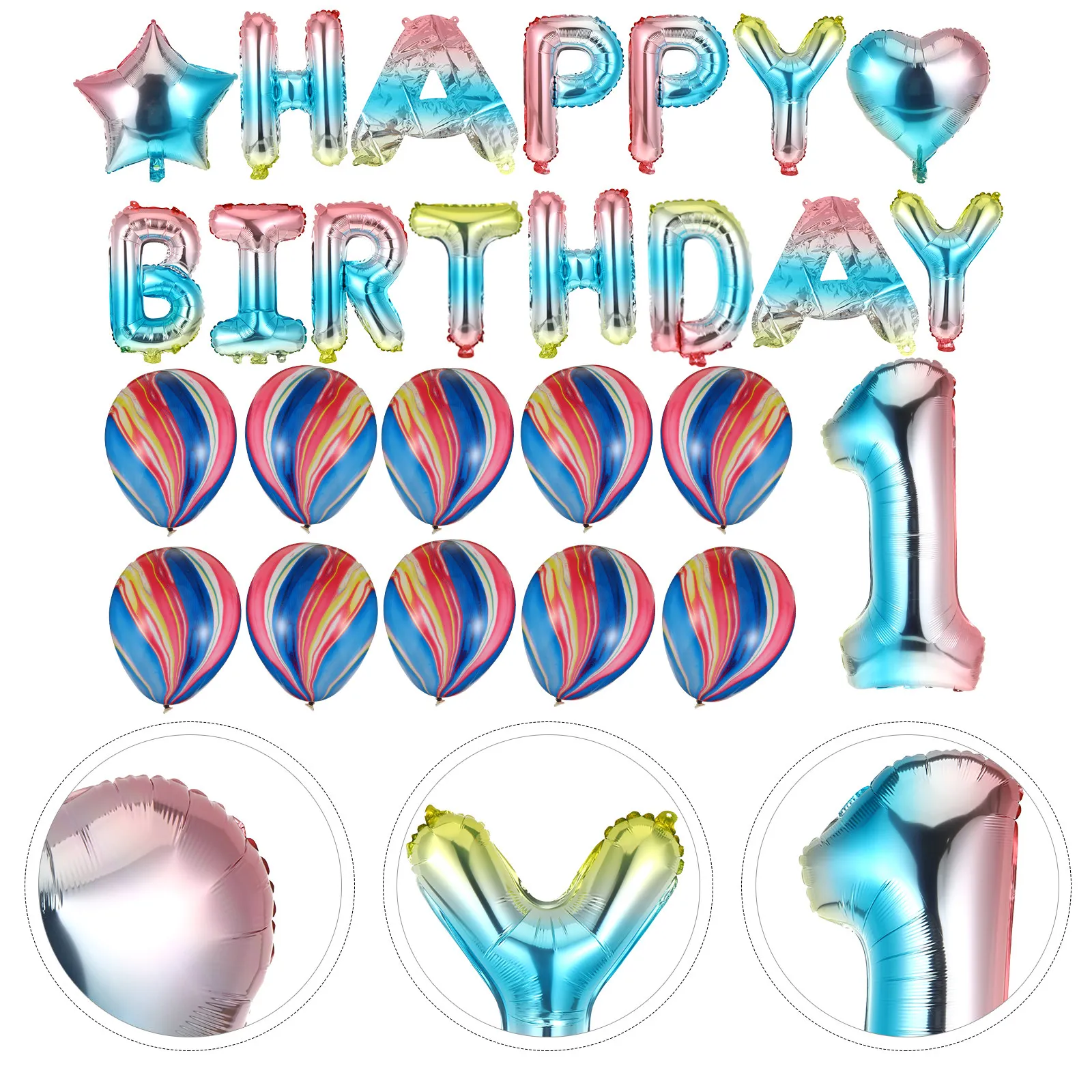 

33Pcs Birthday Balloon Set Creative Cartoon Photo Props Decoration for Birthday Party Celebration Interesting Balloon Props