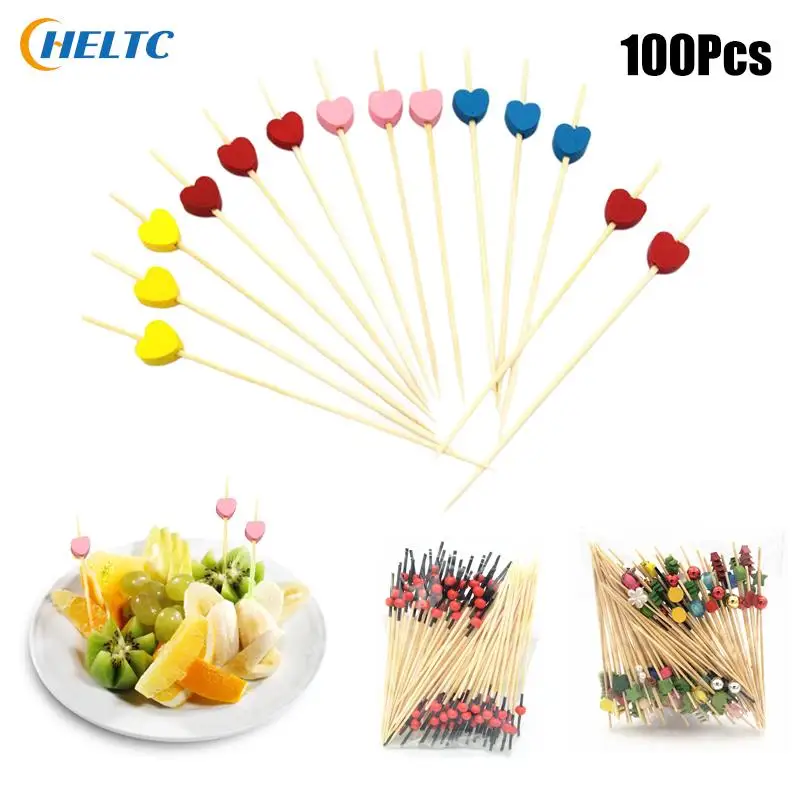 50/100PC Disposable Bamboo Skewers Food Pick Buffet Cupcake Fruit Fork Party Cake Dessert Salad Vegetable Stick Toothpick Skewer