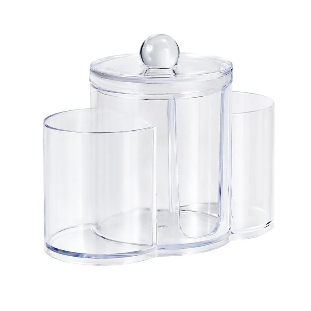 Caja de Almacenamiento Multifuncional 3 en 1 con Tapa de Bambú para Discos de Algodón, Hisopos y Borlas de Maquillaje, Diseño Antipolvo de Plástico