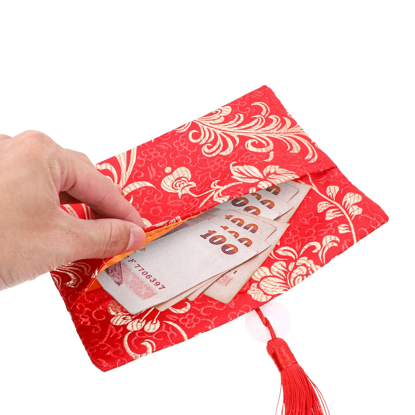 

2Pcs Embroidered Silk Chinese Red Envelopes New Year Luck Money Packet Wedding Gift Bag Red Envelope Luck Money Packet