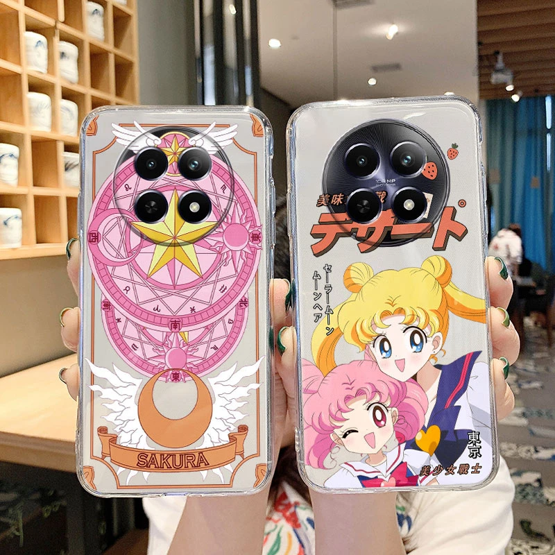 Transparente Limpar Silicone Phone Case, Anime dos desenhos animados, marinheiros, luas, coelho, meninas, gato bonito, Realme 12, 5G, 12x, tampa traseira engraçada