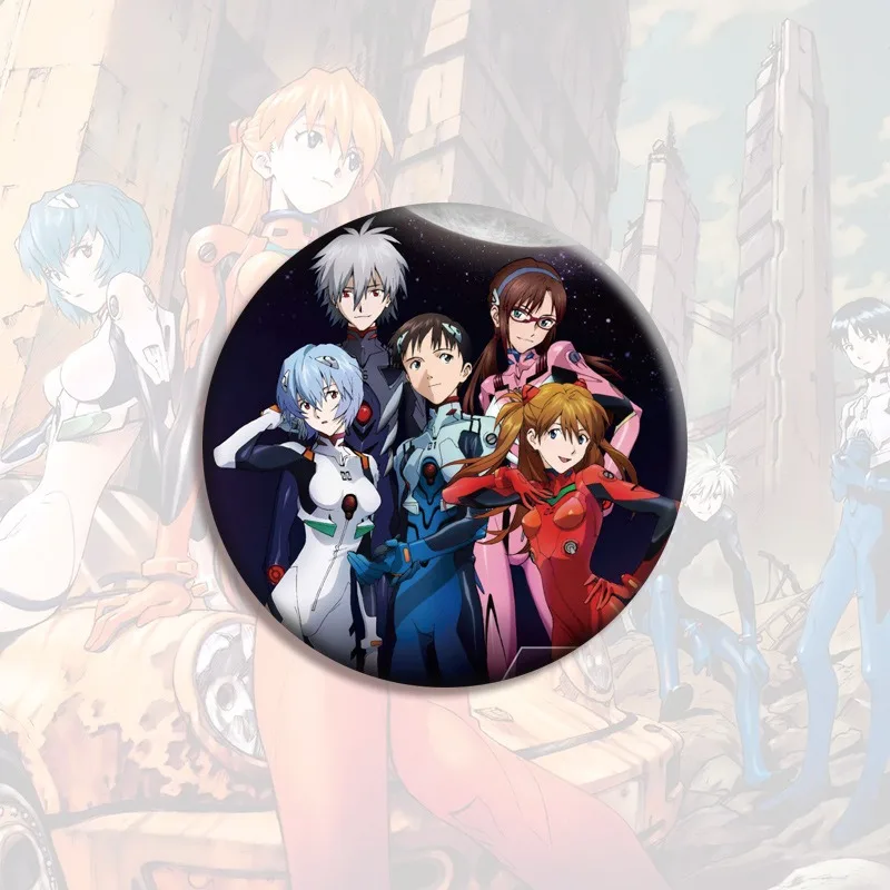 58MM Neon Cute Genesis Classic Evangelion Anime Peripheral Gift Fine Sand Texture Double Flash Holographic Anime Badge Gift view 4