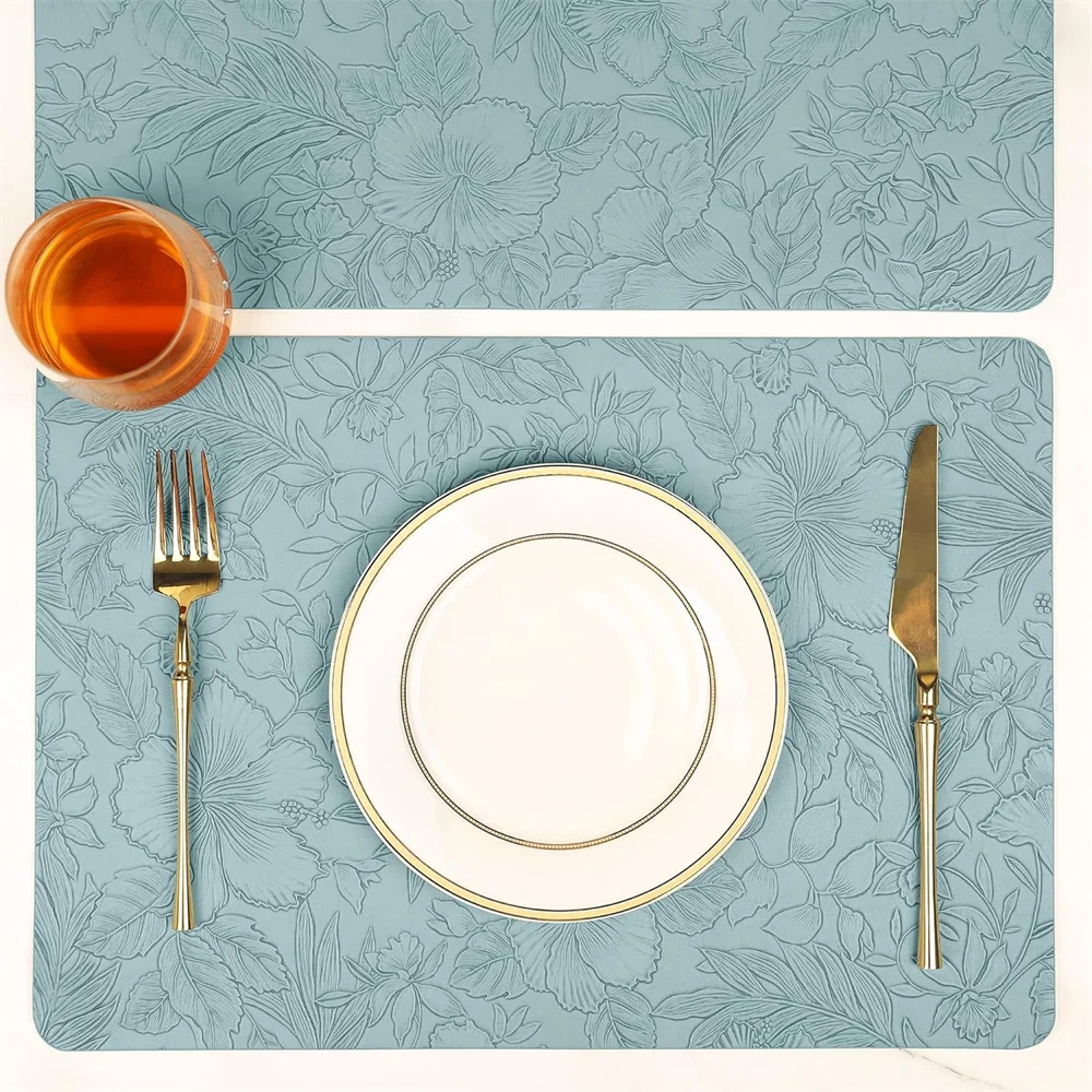 مفارش أطباق، مفارش أطباق منقوشة بالزهور مقاومة للحرارة وغير قابلة للانزلاق 100% مقاومة للماء ومضادة للزيت وقابلة للمسح من الجلد الصناعي #3