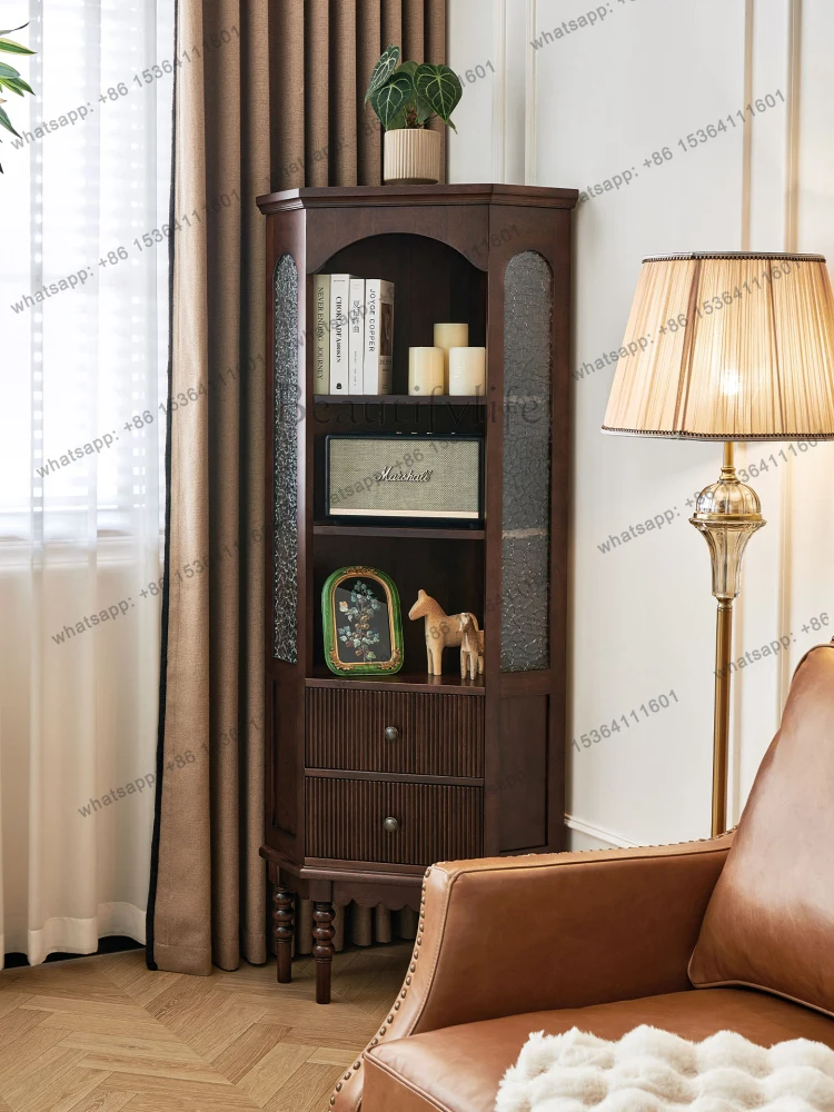 

French retro solid wood corner cabinet corner display cabinet