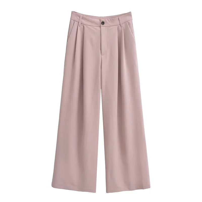 TRAF Long Pants Trousers Women 2024 Spring Summer Autumn Elegant Office Baggy Pants Ladies Fashion Casual Pink Grey Black Pants