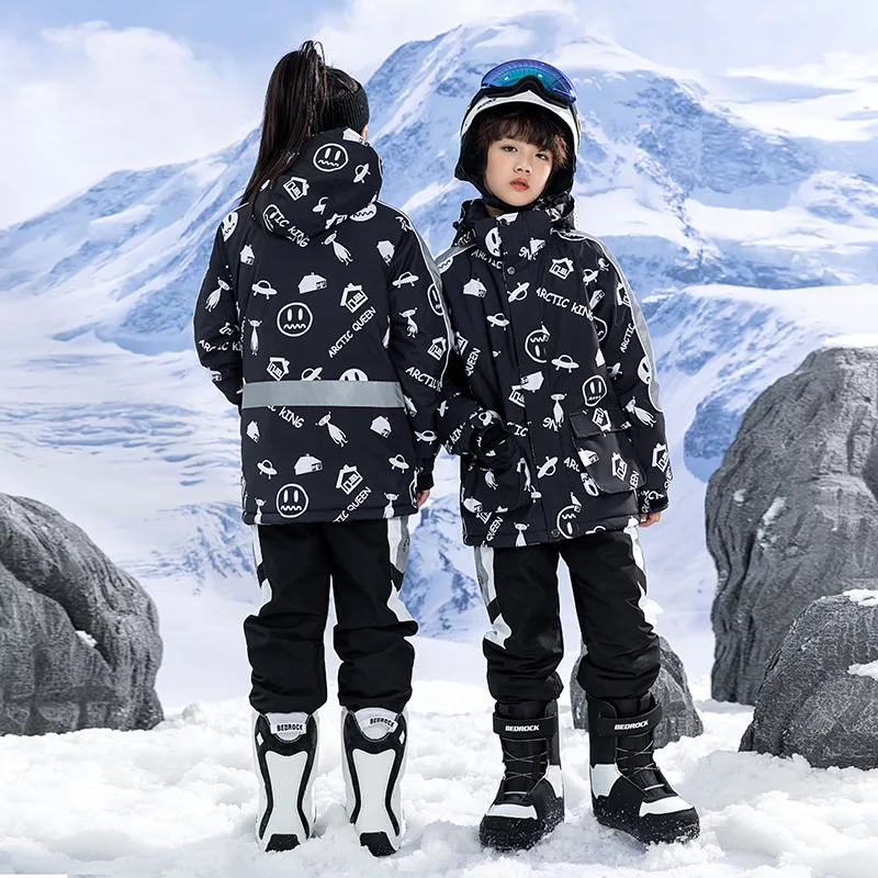 2025 nuevo invierno frío niños niñas 2 uds conjuntos de esquí chaqueta cálida a prueba de viento pantalones monos niños traje de nieve ropa de Snowboard