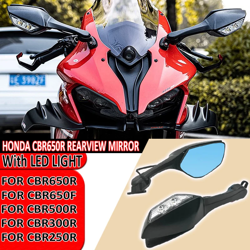 

For Honda CBR250R CBR300R CBR500R CBR650F CBR650R Motorcycle Rearview Rear View Side Mirrors with LED Turn Light Signals Mirrors