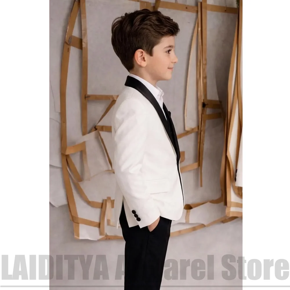 Luxury Shawl Lapel Boys Suit Single Button Kids Formal Wedding Flower Boy Outfit Blazer Vest Pants Birthday Party Tuxedo
