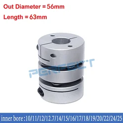 D56L63 flexible diaphragm coupling bore 10/12/12.7/14/15/16/17/18/19/20/22/24/25mm Plum Shaft Coupling CNC Stepper Motor Coupler