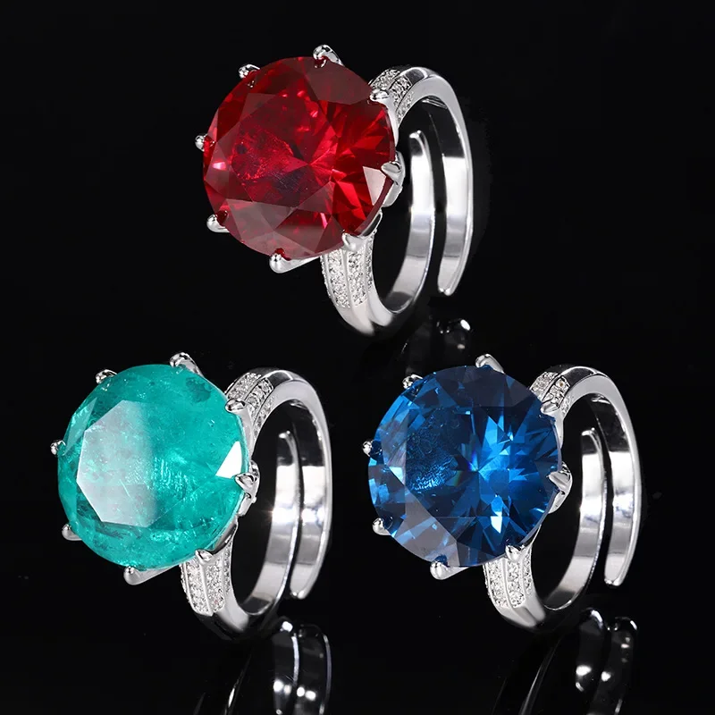 

Adjustable Elegant 16mm Red Crystal Ring for Women Sparkling Fashion Jewelry Ideal for Parties Gifts and Daily Wear Accessories