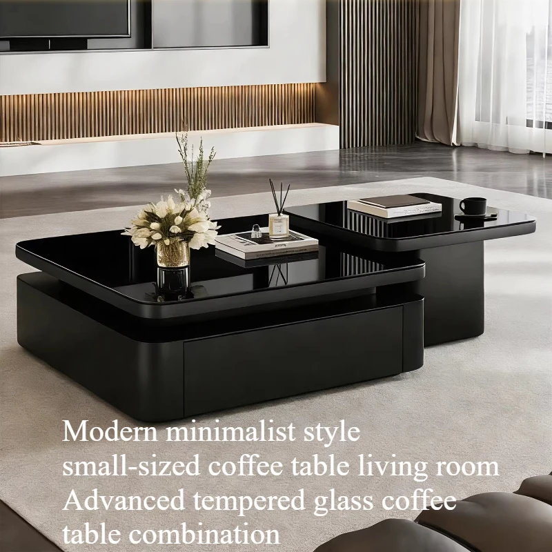 

Clear Large Coffee Table Side Black Storage Luxury Glass Coffee Tables Metal Base Square Modern Minimalist Home Accessories