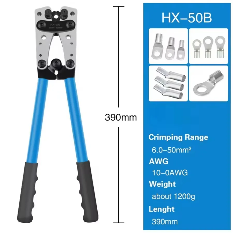 HX-50B Crimping Plier 6-50mm AWG 1-10 Cat Auto Copper Ring Bare Cable Battery Terminals Lug Crimping Tool Cable Terminal Plier - view 2
