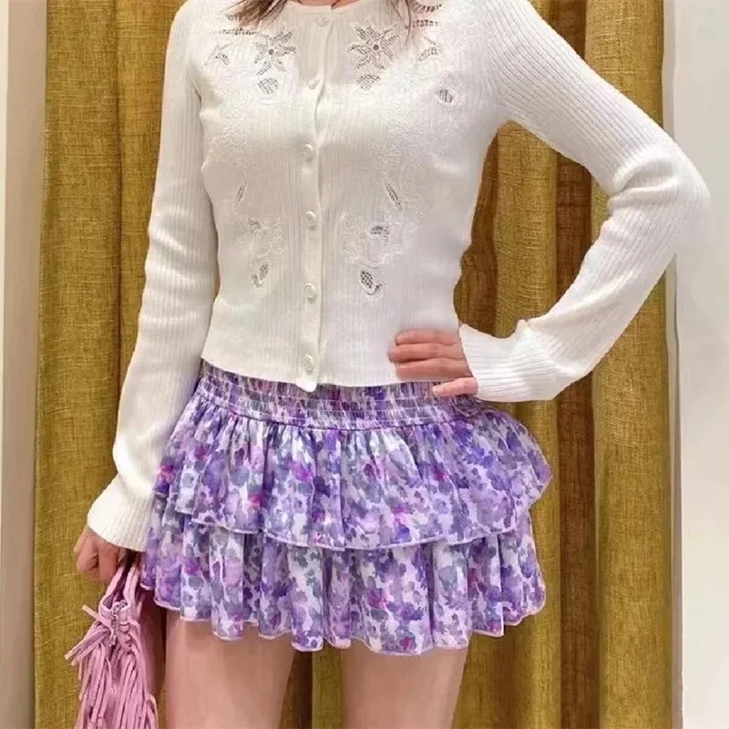 

Women Floral Printed Mini Skirt Ruffles Spliced Elastic Waist Vintage Summer 2024 Jupe