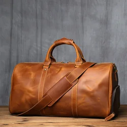 Vintage Genuine Leather Men Travel Bag Original Natural Top Layer Cowhide Handbag Crazy Horse Leather Crossbody Bag Computer Bag