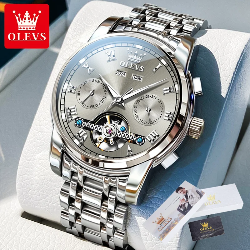 

OLEVS Men's Watch Luxury Brand Fully Automatic Mechanical Watch Fashion Business Waterproof Stainless Steel Skeleton Men's Watch