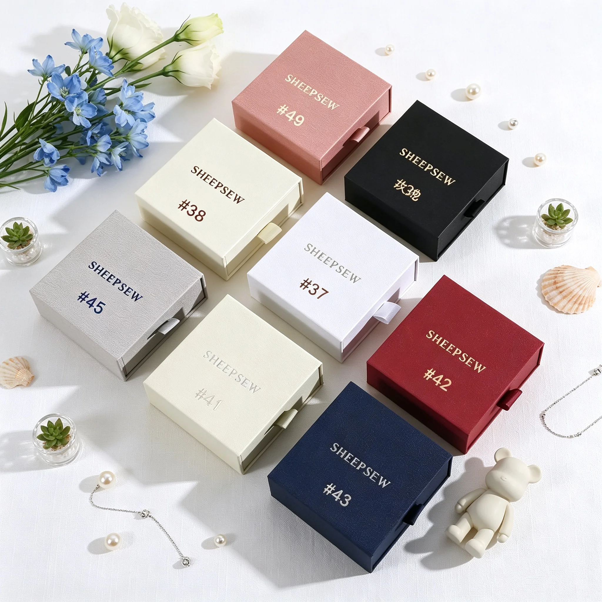 50pcs Sheepsew Custom Cardboard Jewelry Box Handmade Jewelry Packaging Drawer Box Luxury Necklace Ring Earrings Gift Box With