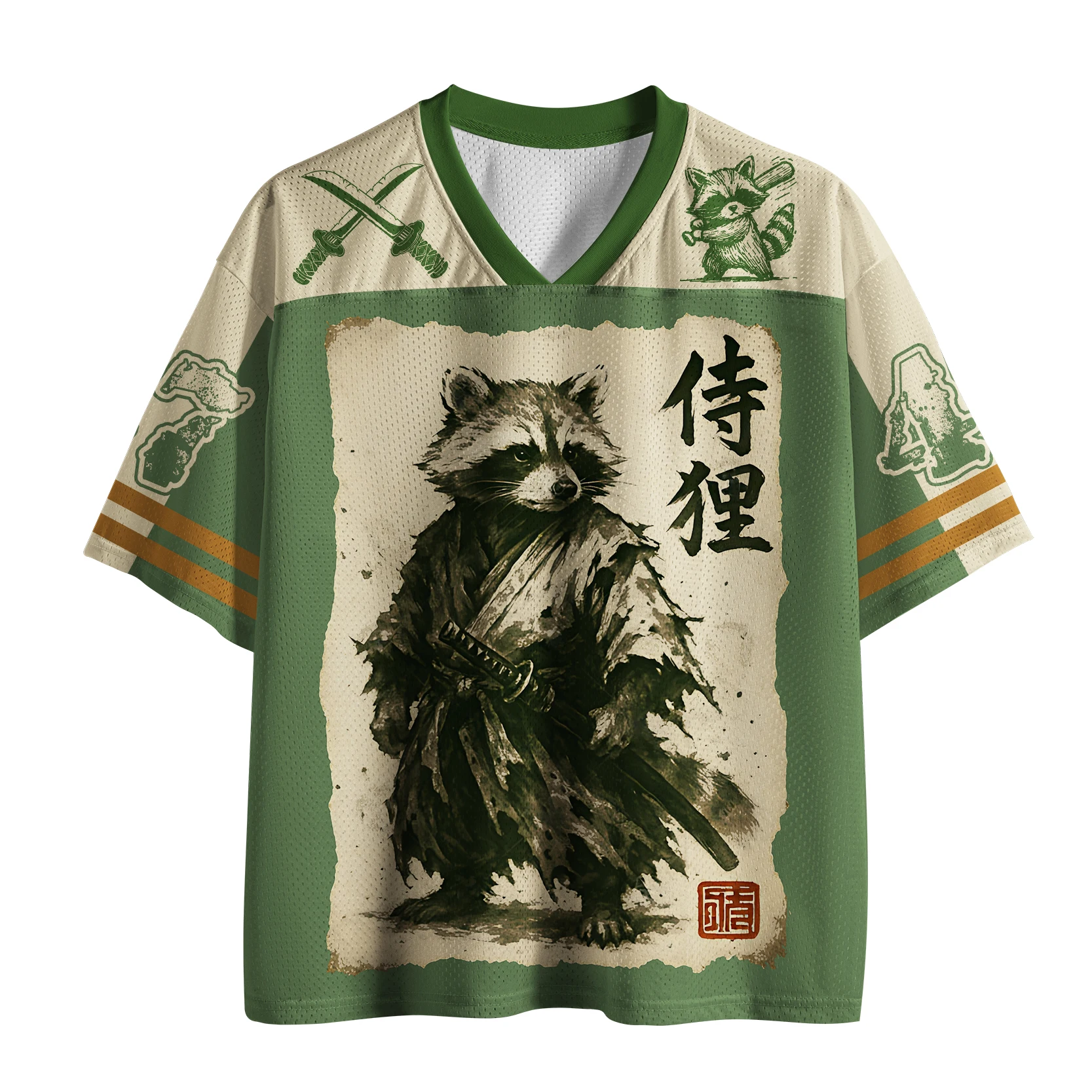 Samurai Raccoon Japanese Style Art Graphic T‑Shirt Men Women Kids Unisex Plus Size Vintage Jersey Oversized Short Sleeve Tee