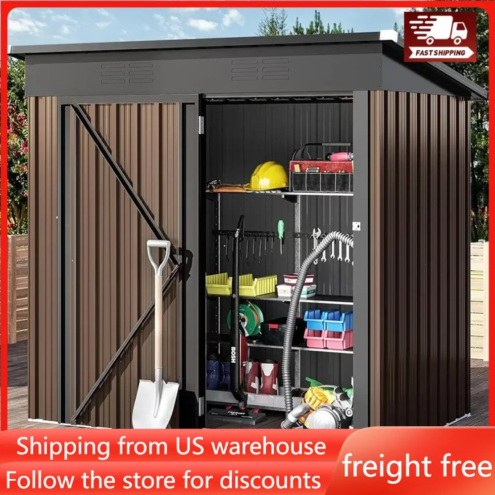 

Outdoor Storage Shed Brown Heavy Duty Metal Tool Shed Storage Room With Single Lock Door and Vent for Garden Warehouse Buildings