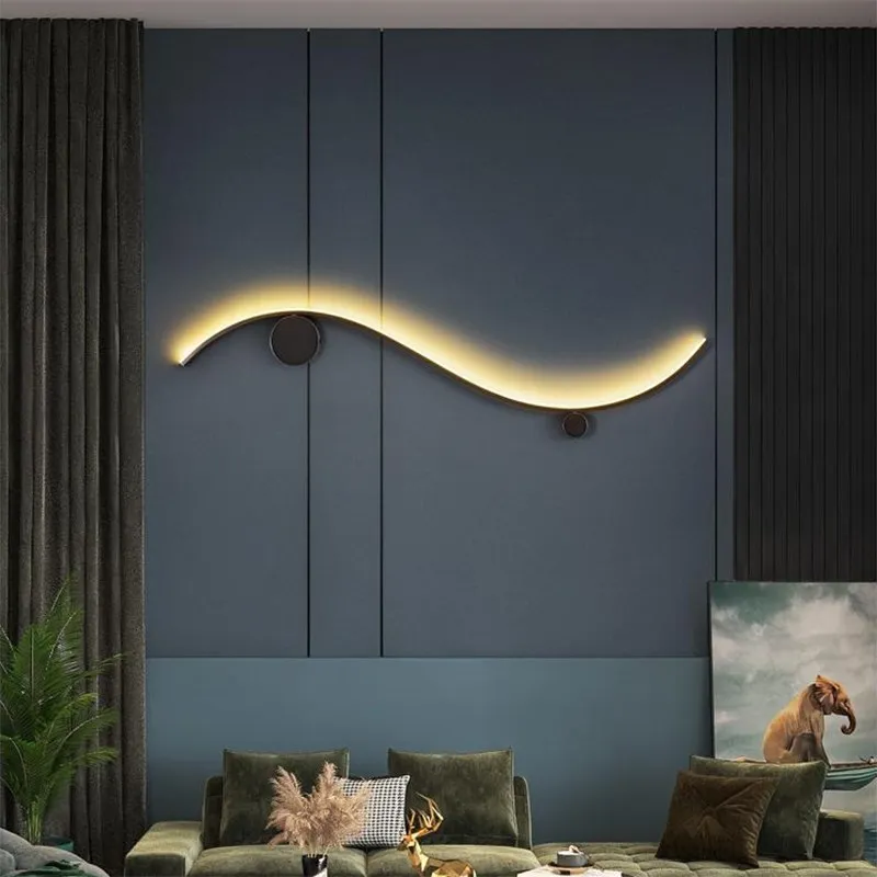 Imagem -02 - Modern Copper Wall Lamp Black Rub Gold Long Line Decor Wall Sconces para Sala de Estar Quarto Escadaria Iluminação Interior Lustre