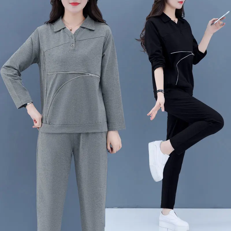 

Casual Jogging Pants Tracksuit Women Big Size Two Piece Set Spring Outfits Fashion Long Sleeve Sweatshirt and Pant Suit E228