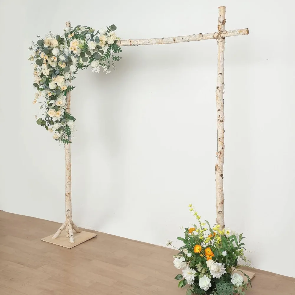 7.5ft Natural Birch Wood Square Wedding Arch, Rustic Arbor Photography Backdrop Stand