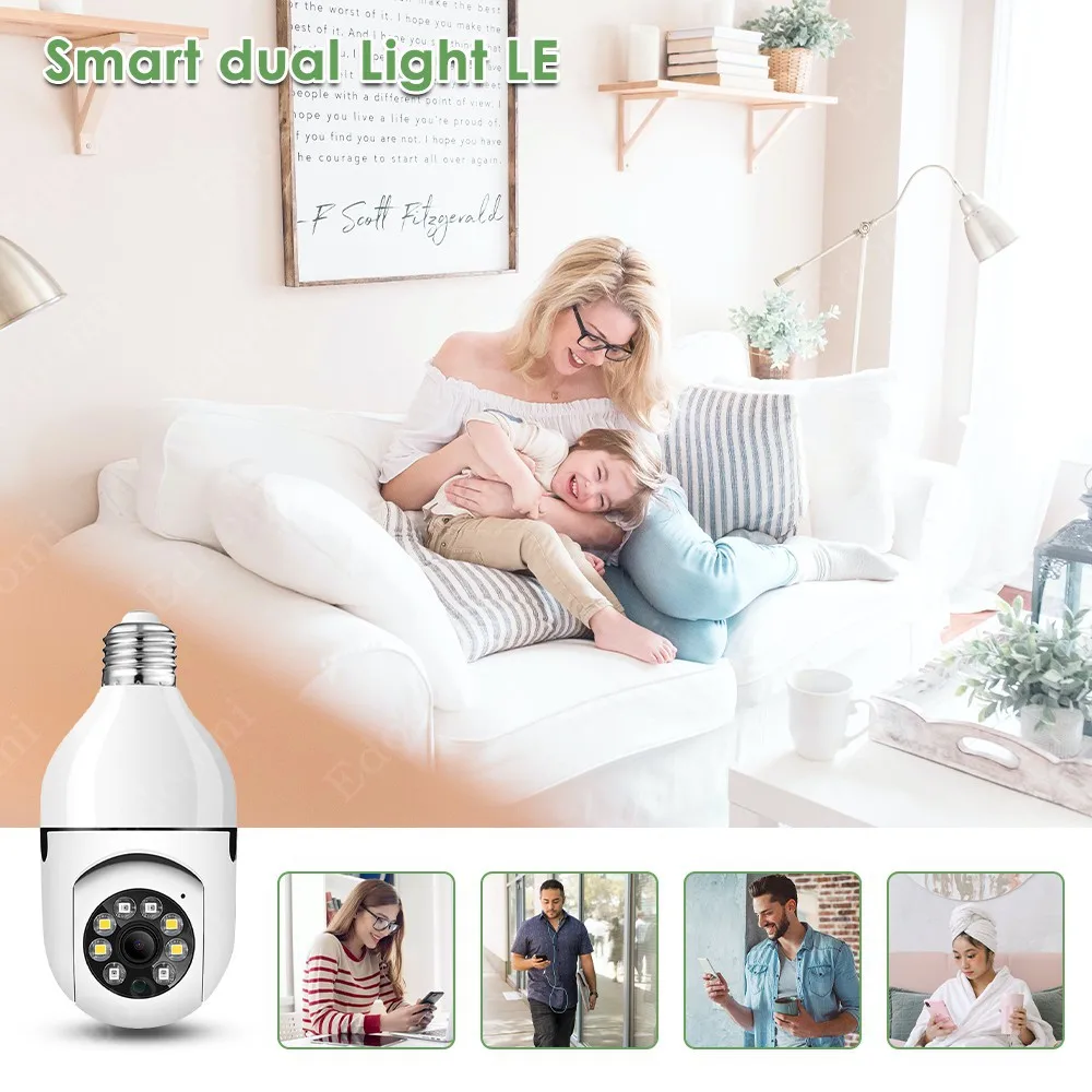 Imagem -06 - sem Fio Cctv Security Monitor Visão Noturna Detecção Humana Indoor Audio Monitor Proteção de Segurança Wi-fi 2mp E27 Lâmpada