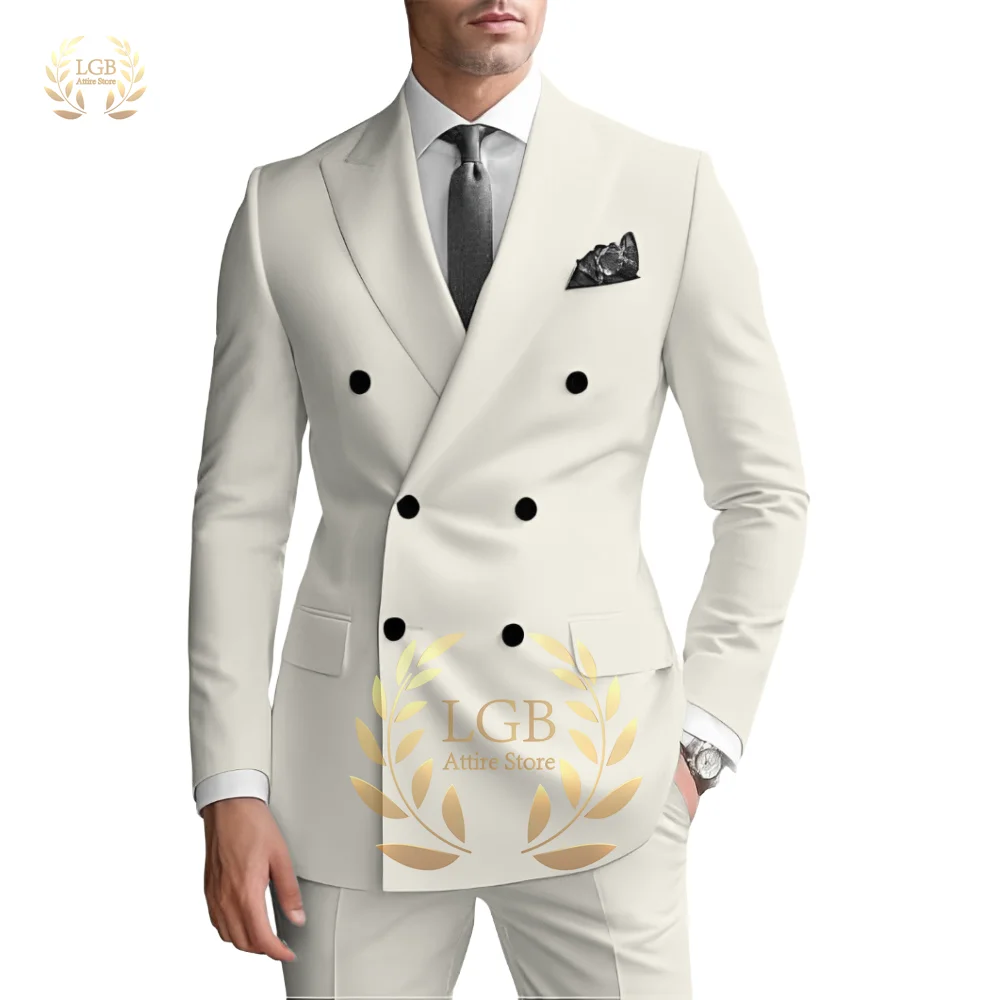

Men's 2-Piece Suit, Double-Breasted, Ivory Texture, Including Suit & Trousers, Weddings & Business Occasions