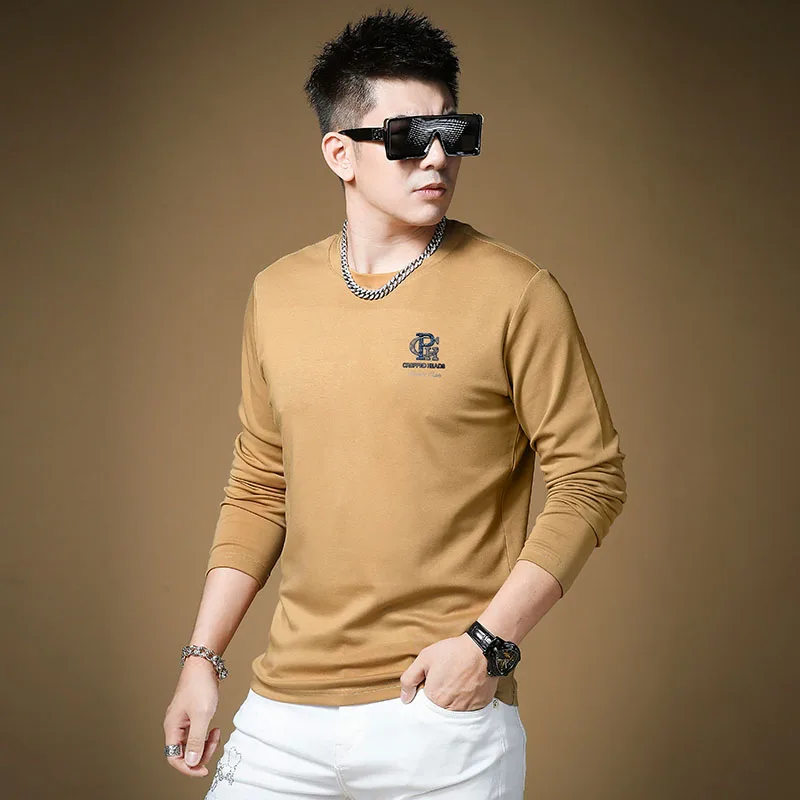 

Новая модная мужская футболка с длинным рукавом 2026 года: молодежная, антибактериальная, с геометрическим принтом, из трикотажного хлопкового смесового материала