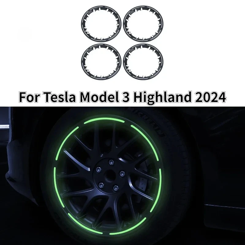

For Tesla Model 3 Highland 2025 4PCS Luminous Wheel Hub Protection Ring Fully Wrapped Hub Cap Cover Wheel Hub Car Accessories