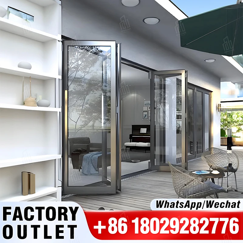 Oscaracso Villa puertas modernas personalizadas impermeables puertas plegables de aluminio puerta plegable para gafas