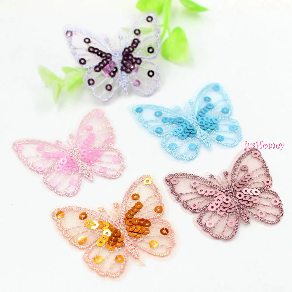 20PCS/lot Embroidery Lace Sequin Butterfly Appliques 5.0cm Translucent Single layer for Party Decor,Garment Embellishment