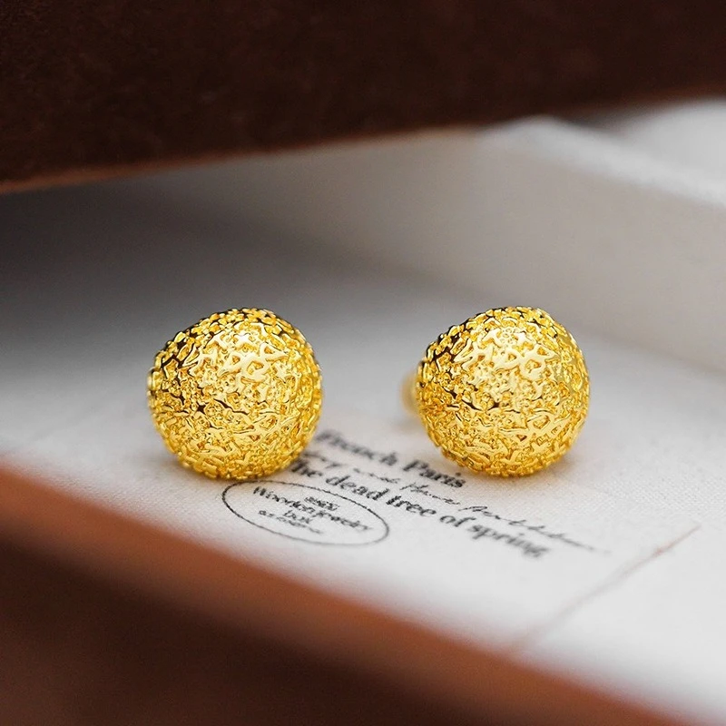 

Genuine 18 K Gold Color Hemisphere Textured Earrings for Women Girl Bride Birthday Wedding Engagement Jewelry Gifts