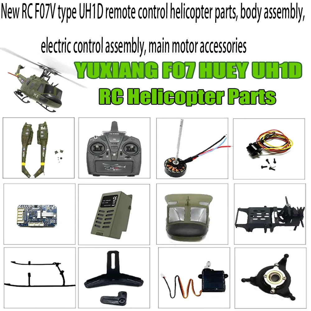 RC Yuxiang F07V Huey UH1D remote-controlled helicopter fully upgraded and modified with spare parts, body assembly, electric con