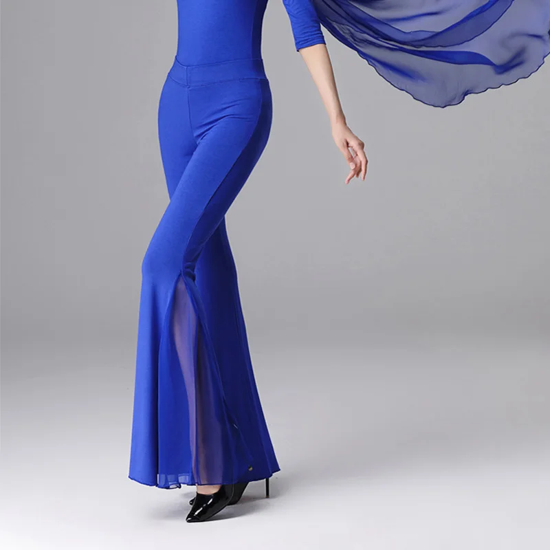 Calças de dança femininas elegantes calças largas calças de dança do ventre de salão latino prática calça de dança traje de desempenho