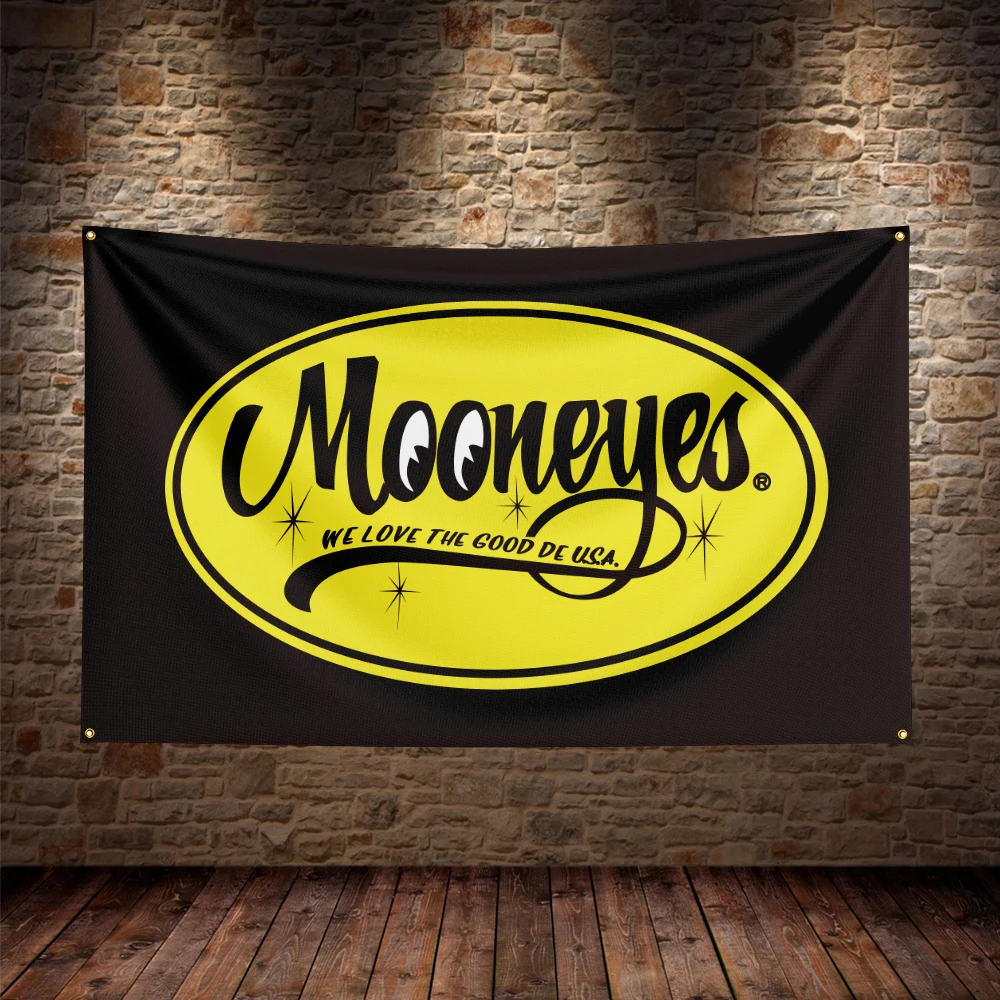 90x150cm Moon Eyes Vintage Hot Rods Car Flag Polyester Printed Garage or Outdoor Decoration Banner Tapestry