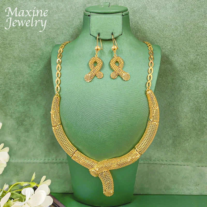 

Массивное модное ожерелье с серьгами для женщин, роскошный богемный изысканный комплект ювелирных изделий с позолотой 18 карат, вечерние свадебные подарки