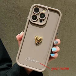3D Gold Love Heart Personalized Custom Name Case For iPhone 16 15 14 13 12 11 17 Pro Max X XS 7 8 Plus Silicone Candy DIY Cover